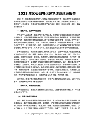 2023年区委副书记述学述职述廉报告