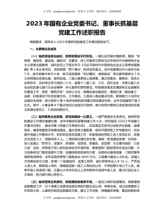 2023年国有企业党委书记、董事长抓基层党建工作述职报告