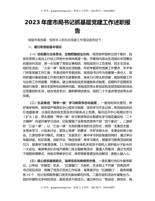 2023年度市局书记抓基层党建工作述职报告