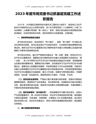 2023年度市局党委书记抓基层党建工作述职报告