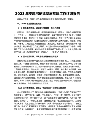 2023年支部书记抓基层党建工作述职报告