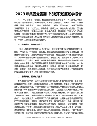 2023年集团党委副书记述职述廉述学报告
