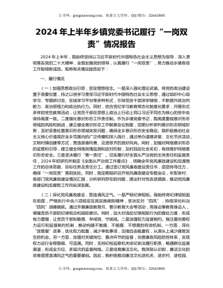 2024年上半年乡镇党委书记履行“一岗双责”情况报告