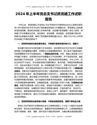 2024年上半年党总支书记抓党建工作述职报告
