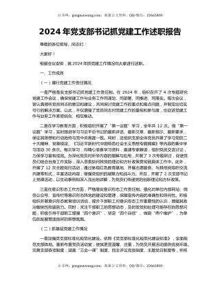 2024年党支部书记抓党建工作述职报告