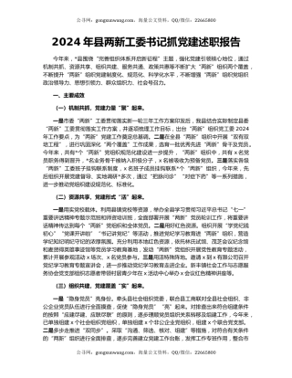 2024年县两新工委书记抓党建述职报告