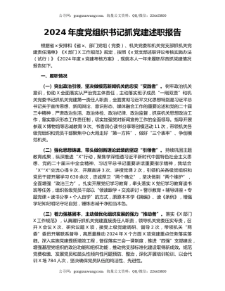 2024年度党组织书记抓党建述职报告