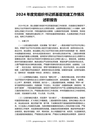 2024年度党组织书记抓基层党建工作情况述职报告