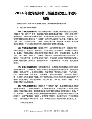 2024年度党组织书记抓基层党建工作述职报告