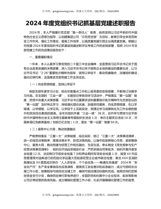 2024年度党组织书记抓基层党建述职报告