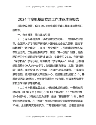 2024年度抓基层党建工作述职述廉报告