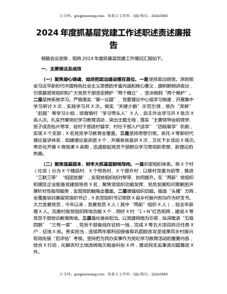 2024年度抓基层党建工作述职述责述廉报告