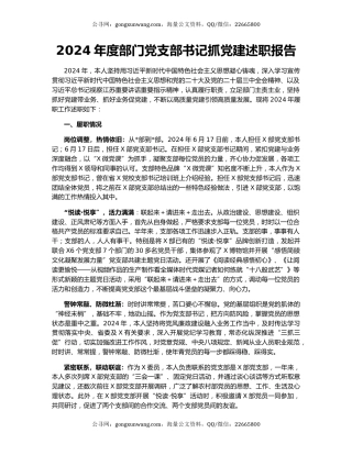 2024年度部门党支部书记抓党建述职报告