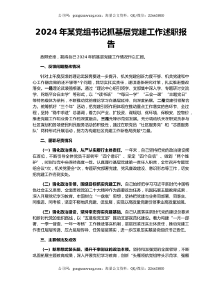 2024年某党组书记抓基层党建工作述职报告