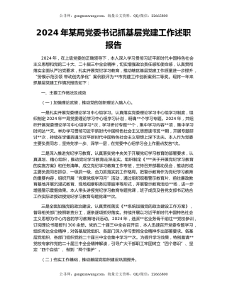2024年某局党委书记抓基层党建工作述职报告