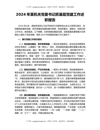 2024年某机关党委书记抓基层党建工作述职报告