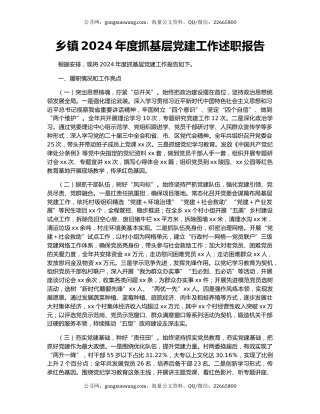 乡镇2024年度抓基层党建工作述职报告