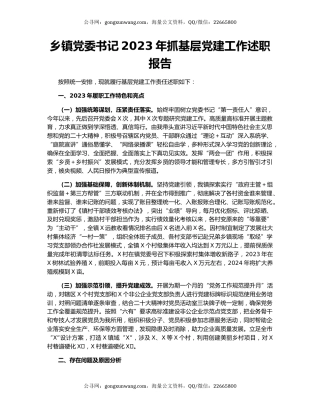 乡镇党委书记2023年抓基层党建工作述职报告