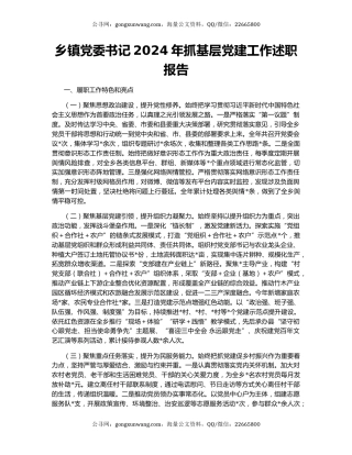 乡镇党委书记2024年抓基层党建工作述职报告