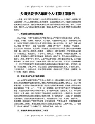 乡镇党委书记年度个人述责述廉报告