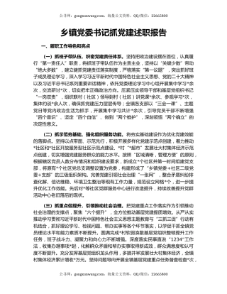 乡镇党委书记抓党建述职报告