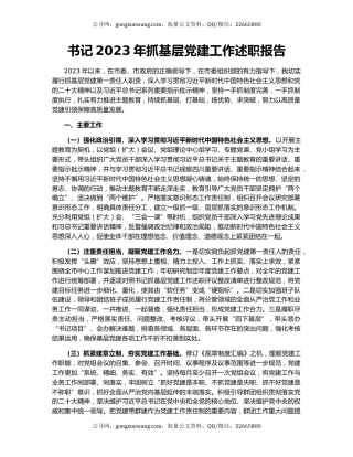 书记2023年抓基层党建工作述职报告