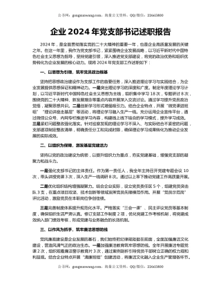 企业2024年党支部书记述职报告