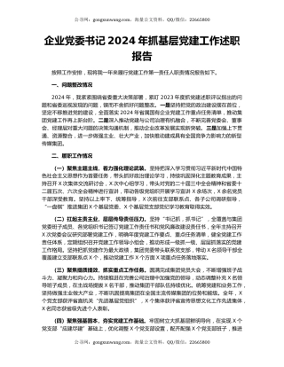 企业党委书记2024年抓基层党建工作述职报告