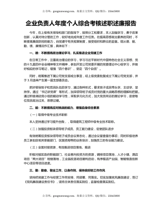 企业负责人年度个人综合考核述职述廉报告