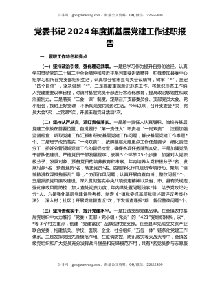 党委书记2024年度抓基层党建工作述职报告