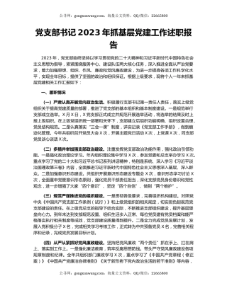 党支部书记2023年抓基层党建工作述职报告