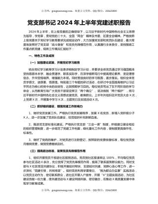党支部书记2024年上半年党建述职报告
