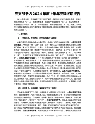 党支部书记2024年度上半年党建述职报告