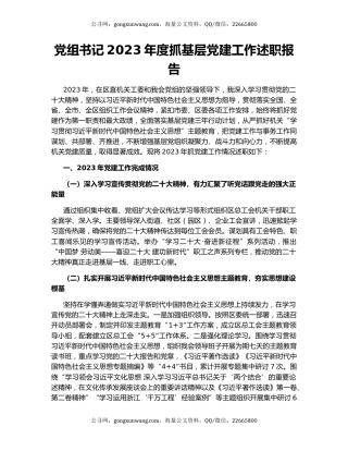 党组书记2023年度抓基层党建工作述职报告