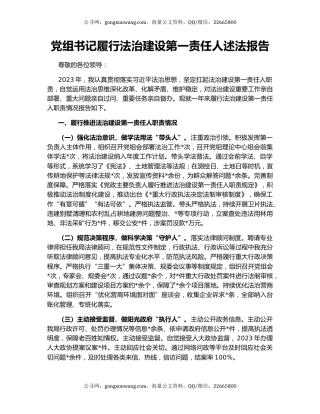 党组书记履行法治建设第一责任人述法报告