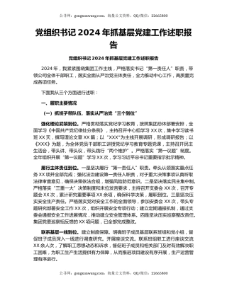 党组织书记2024年抓基层党建工作述职报告