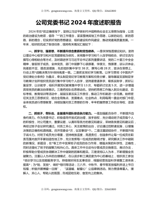 公司党委书记2024年度述职报告