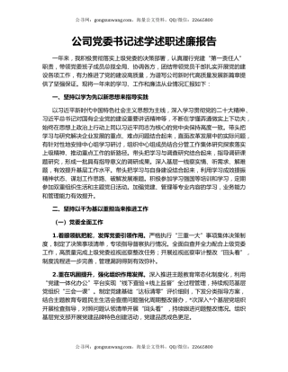 公司党委书记述学述职述廉报告