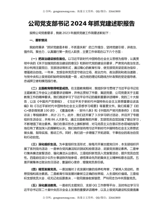 公司党支部书记2024年抓党建述职报告