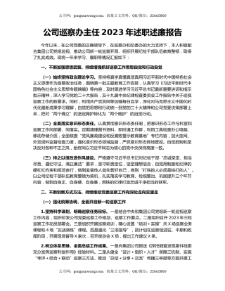 公司巡察办主任2023年述职述廉报告