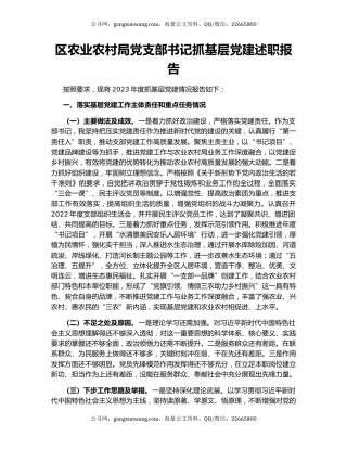 区农业农村局党支部书记抓基层党建述职报告