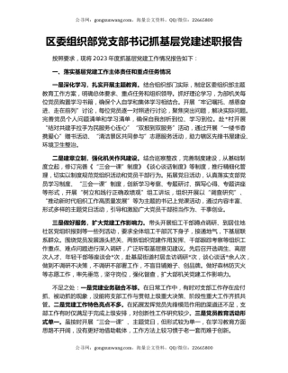 区委组织部党支部书记抓基层党建述职报告