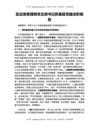 区应急管理局党支部书记抓基层党建述职报告