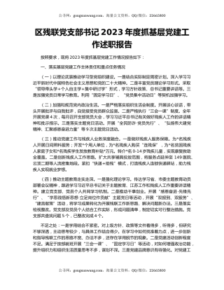区残联党支部书记2023年度抓基层党建工作述职报告