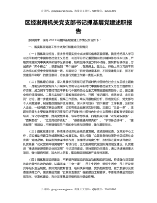 区经发局机关党支部书记抓基层党建述职报告