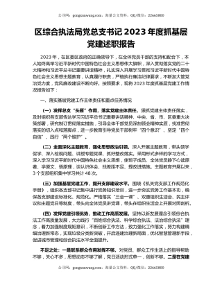 区综合执法局党总支书记2023年度抓基层党建述职报告