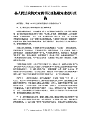县人民法院机关党委书记抓基层党建述职报告