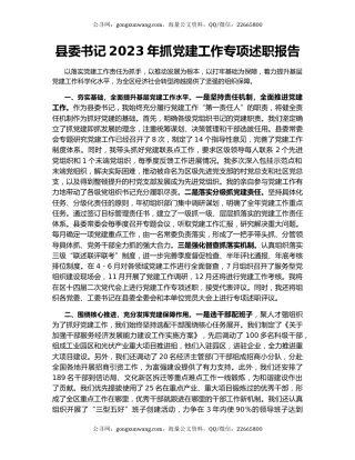 县委书记2023年抓党建工作专项述职报告