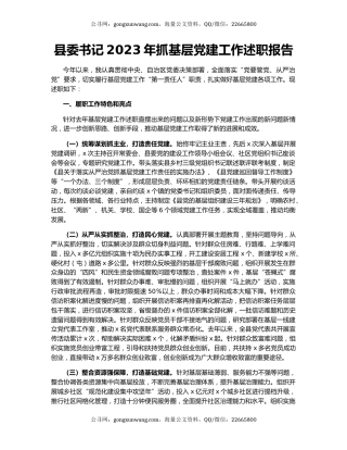 县委书记2023年抓基层党建工作述职报告