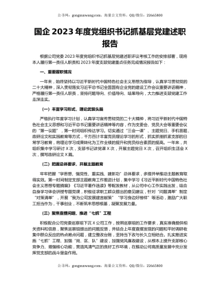 国企2023年度党组织书记抓基层党建述职报告